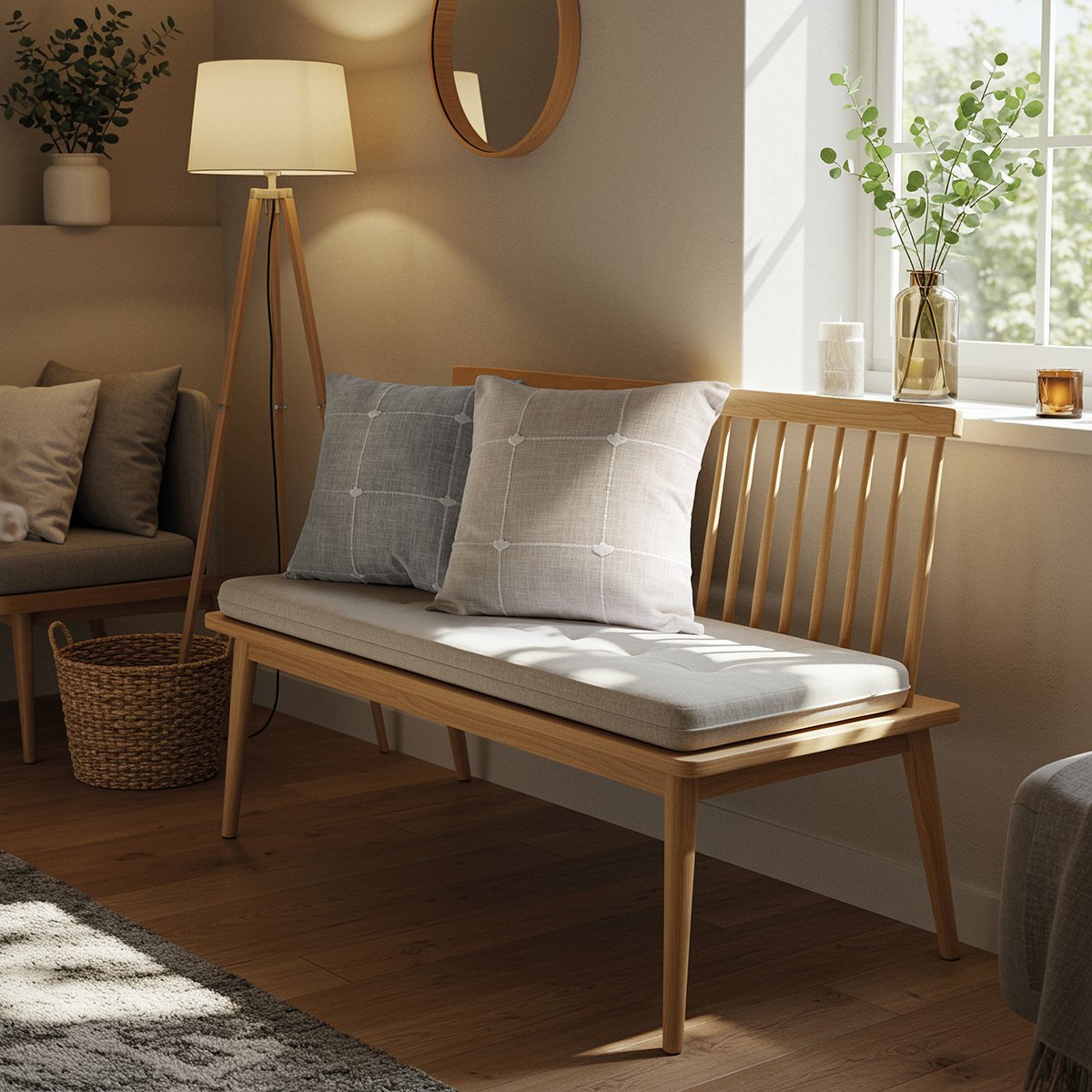 Living cálido decorado con almohadones y textiles AFS Hogar